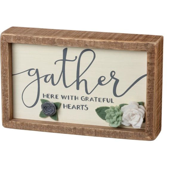 Insert Sign - Gather Here with Grateful Hearts with Floral Accents